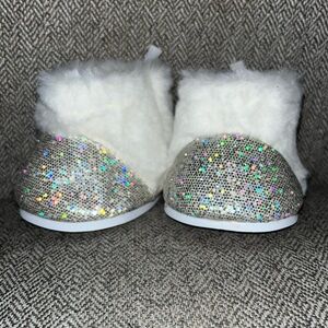 Build-A-Bear Workshop White Furry Silver Boots RARE HTF Disney Frozen Elsa Boots